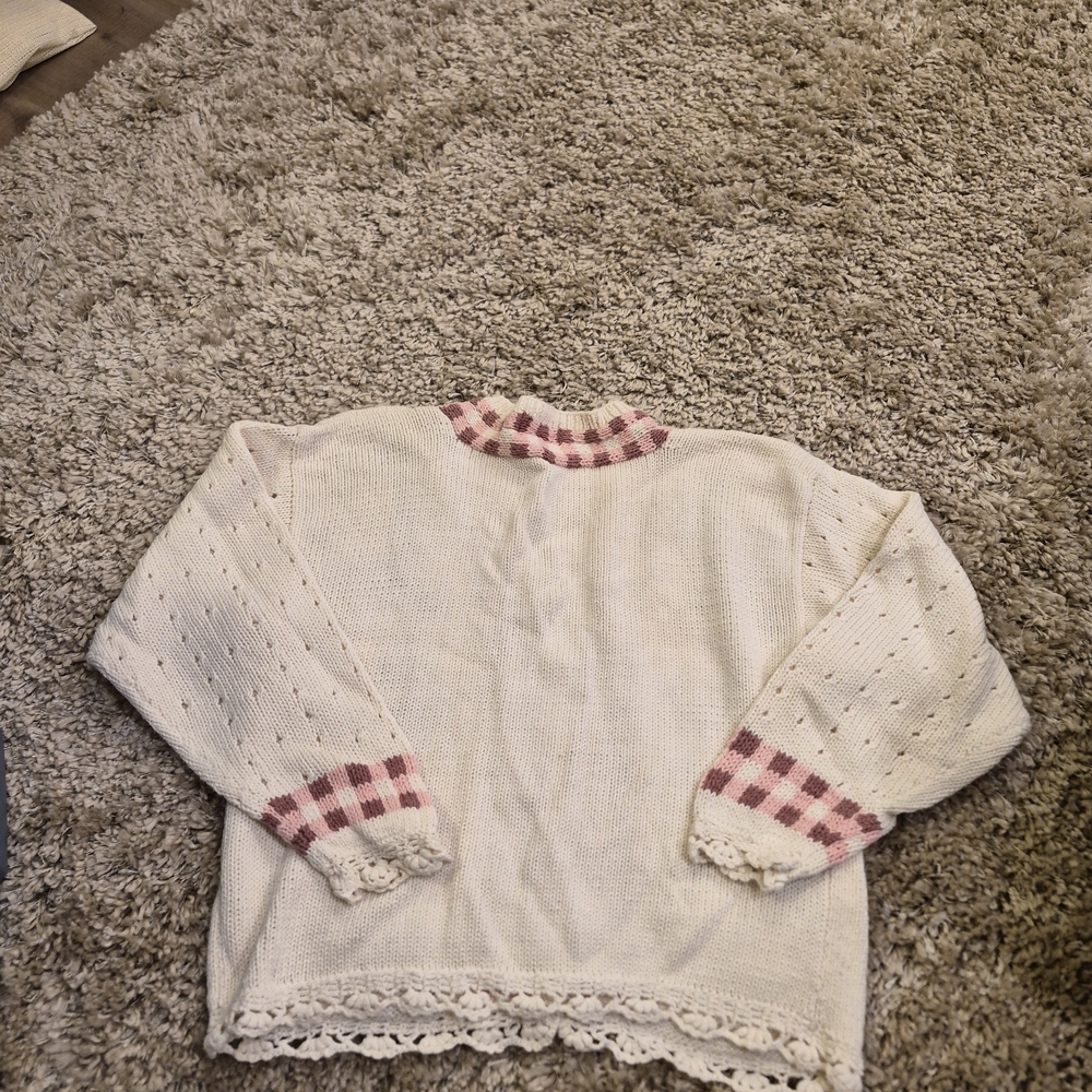 Vintage Paris Sport Club Floral Knit Cardigan Sweater - White and Pink Size L - Picture 4 of 4